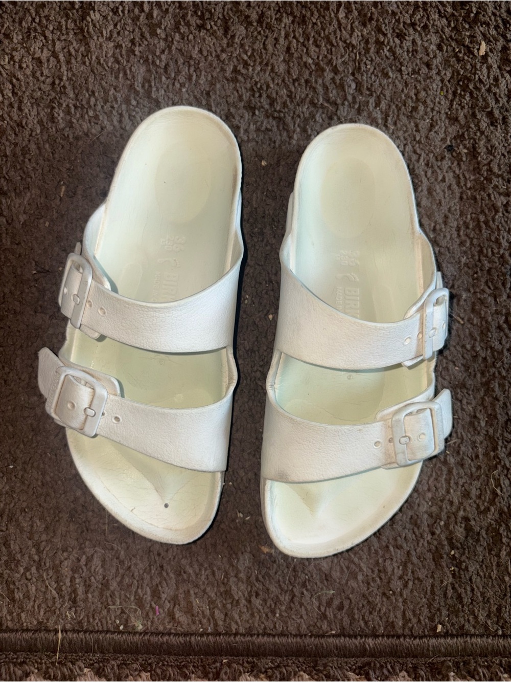 White Double-Buckle Slide Sandals